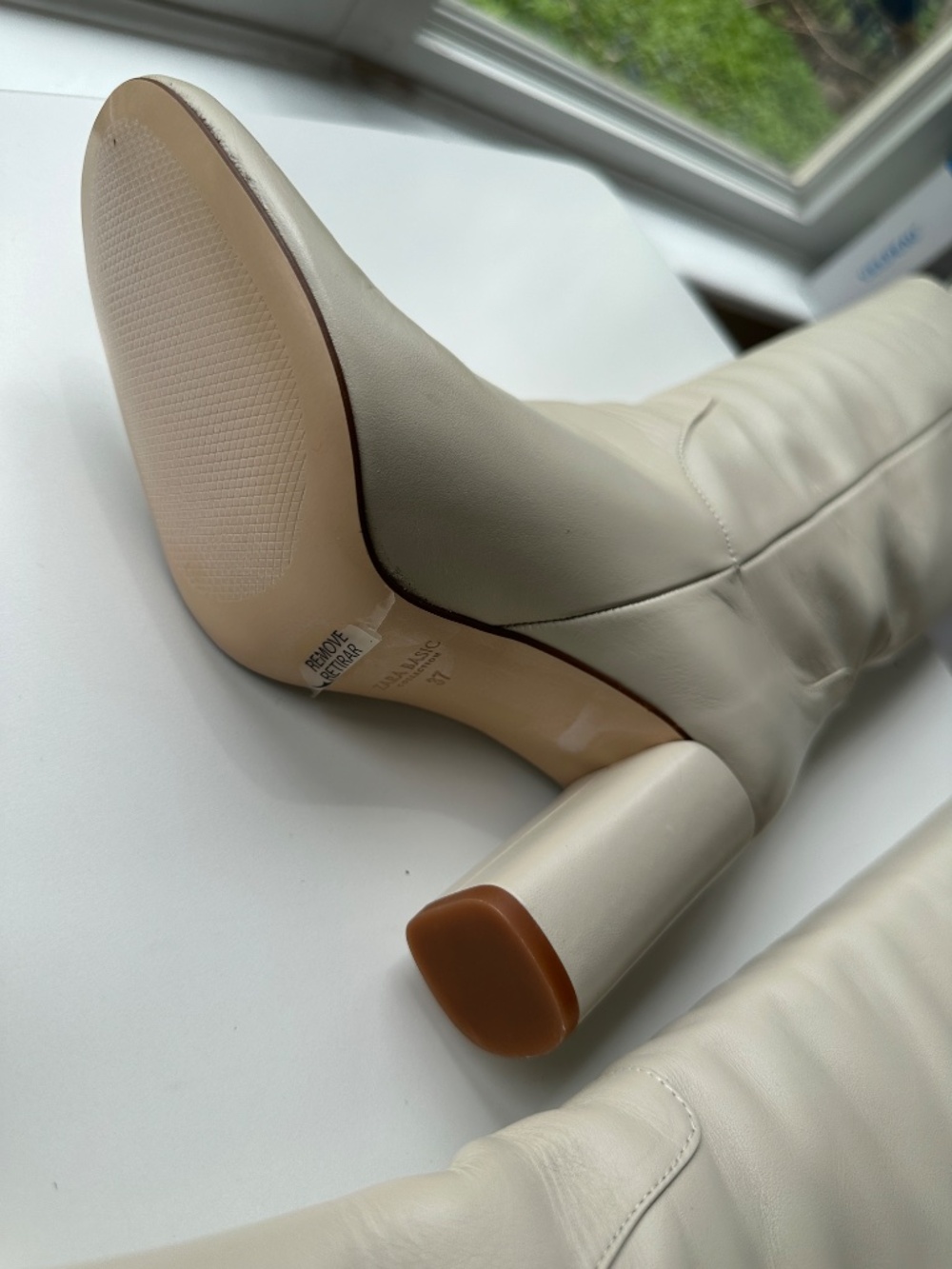 NWT Zara Off-white Cream Bone Knee-high Leather Boots Size 37 US 7 - Picture 6 of 9